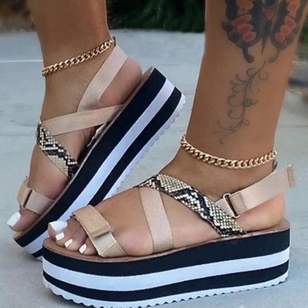 

sandals platform female footwear 2021 soft bottom colorful canvas print back strap plus size summer fashion women shoes, Black