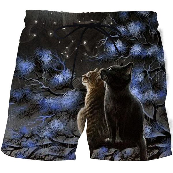 

men's shorts 2021 beach when hip hop kitten 3d printed clothing surf black swimwear pants, White;black