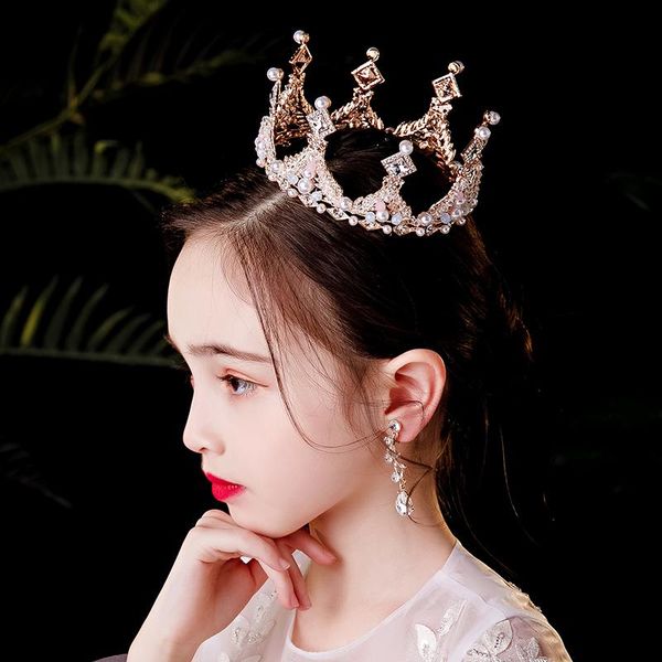 

hair clips & barrettes luxury gold pearl kids crown crystal rhinestone round tiara crowns for child girls wedding jewelry women princess dia, Golden;silver