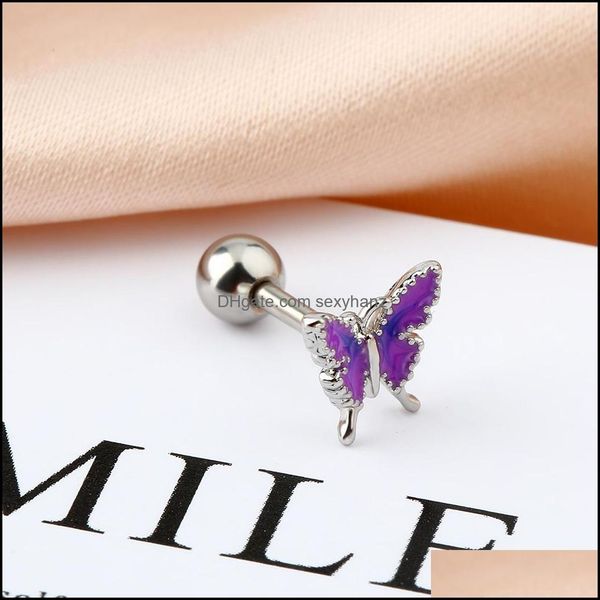 

navel & bell button rings body jewelry punk 316l surgical steel tragus piercing butterfly helix ear cartilage earring gold studs 16g qute dr, Silver