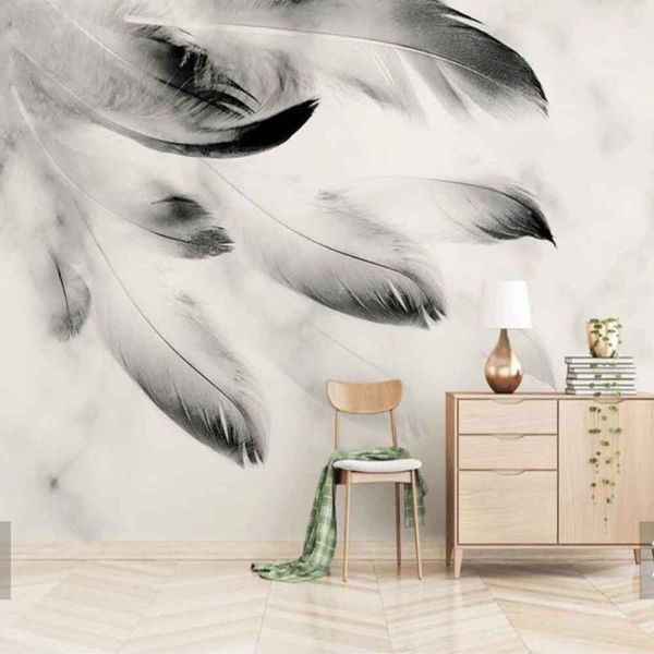 

wallpapers 3d abstract black white feather animal mural for sofa tv background wall paper rolls print po wallpaper custom size