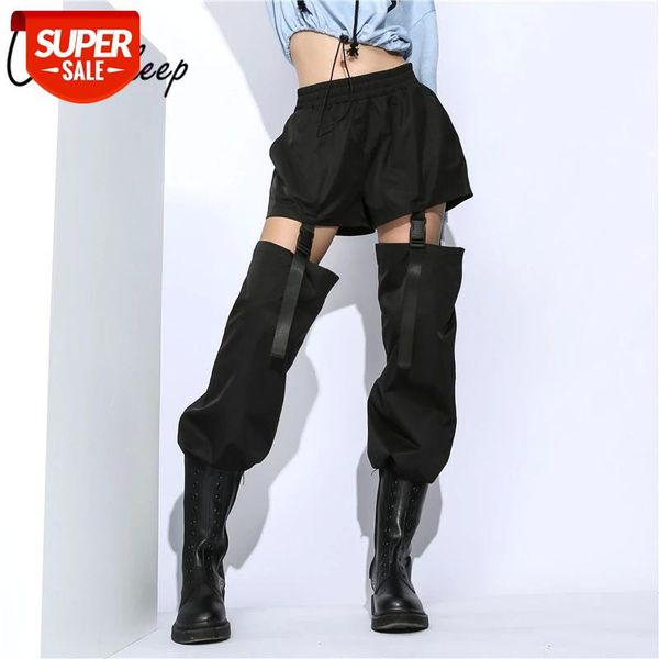 

weekeep black high waist patchwork pants women fashion hollow out adjustable buckle pencil pants streetwear trousers women #9r74, Black;white