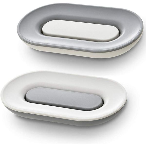 

soap dishes dish with draining tray, 2 pack, bar holder drain, premium plastic saver for bathroom/shower/sink, white and