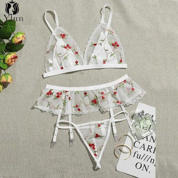 

bras sets 2021 female underwear 3pcs bra set floral embroidery women lingerie three-point lace push up and panty suit, Red;black