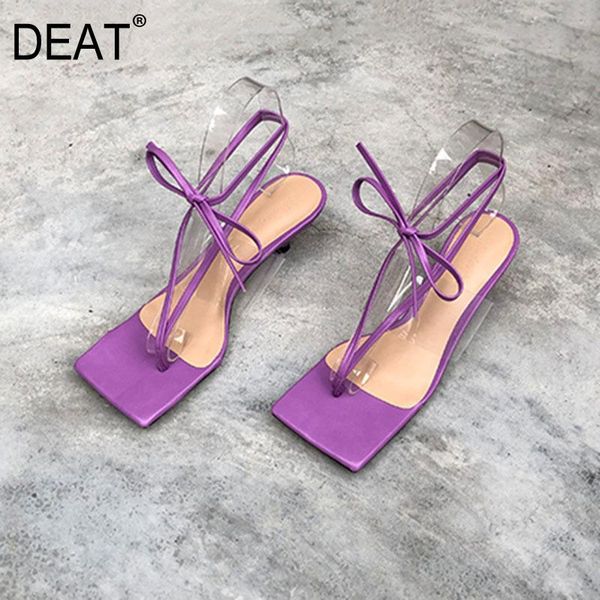 

dress shoes [deat] 2021 spring summer square toe split toes bowknot transparent pu leather thin heels sandals for women tide 10i009, Black