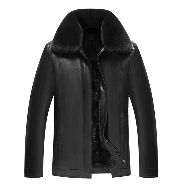 

new thick leather mens winter autumn men's fashion faux windproof detachable fur collar, Black