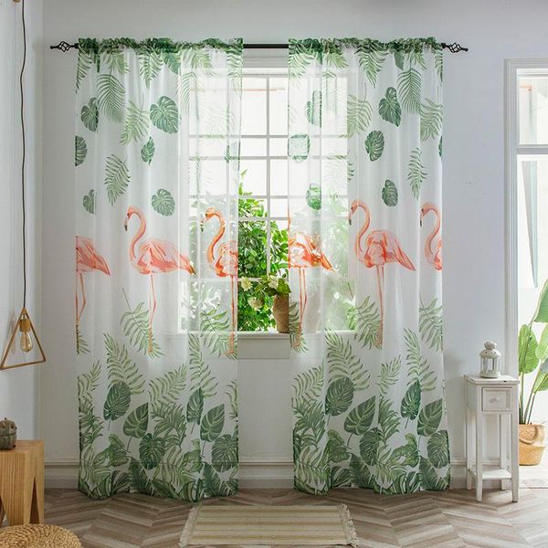 

curtain & drapes flamingo printed sheer for living room bed window decoration organza country style tende gothic home decor