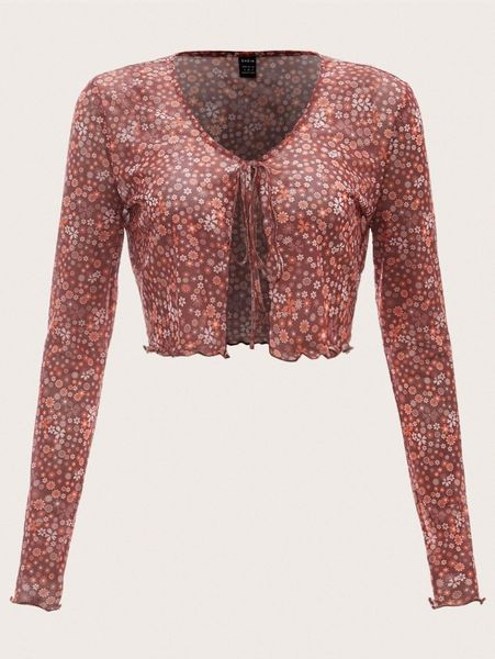 

ditsy floral lettuce trim tie front mesh v2g0#, White