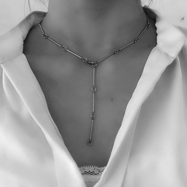 

chains stainless steel bamboo stick joint chain necklace personality trendy for men boys and women, Silver