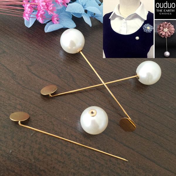 

100pcs 10mm round pad "l" stytle hat s brooch long stick lapel pin base setting with imitation pearl plug, Gray