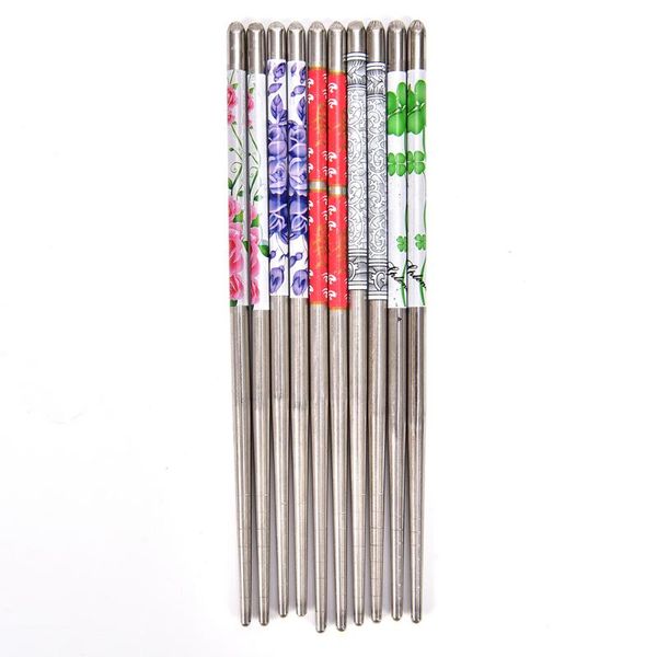

chopsticks non-slip flower pattern stainless steel chinese reusable chop sticks home kitchen table supplies tableware gifts