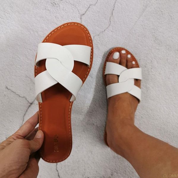 

summer shoes beach slipers fashion brand leather slippers wild female sandals original outdoor slides white slippers, Black