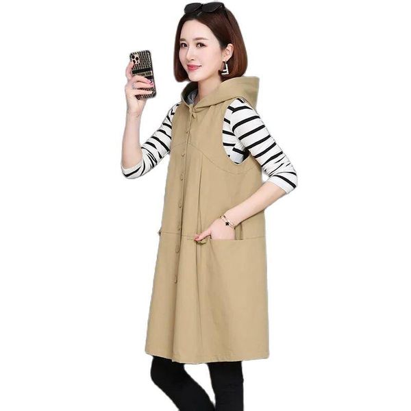 

women's vests women long hooded vest 2021 female with lined sleeveless coat femme autumn large size jacket summer casual d, Black;white