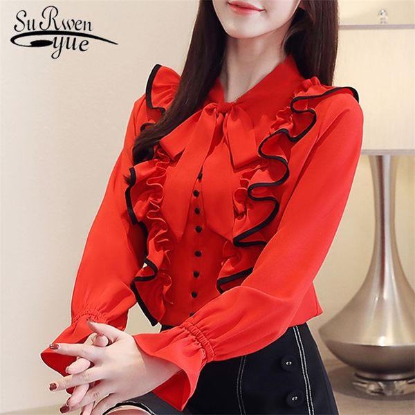 

autumn casual women chiffon blouse long flare sleeve office cardigan clothing women shirts blusas mujer de moda 210226, Black;gray
