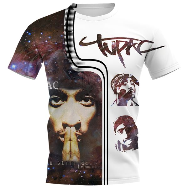 

cloocl hip hop singer 2pac mens t-shirts short sleeve men clothing t shirts 3d print shirt, White;black