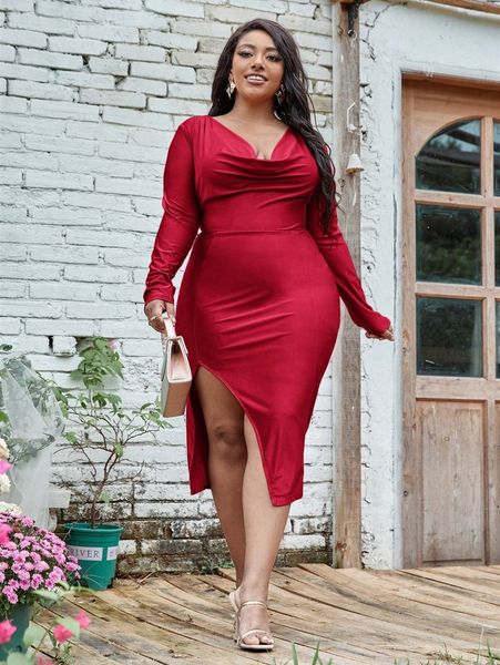 

plus draped collar asymmetrical hem dress 25hy#, Black