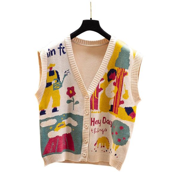 

women's knits & tees 21 spring vintage sweaters vest women harajuku preppy style v neck sleeveless loose chic kawaii cardigans female c, White
