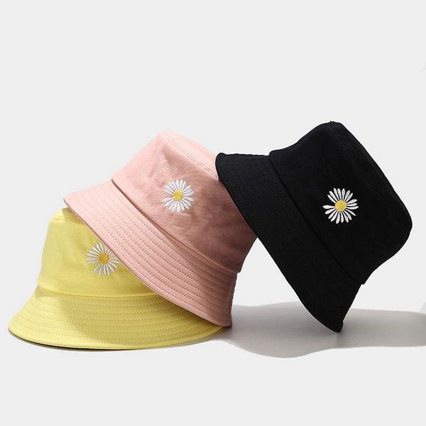 

wide brim hats daisies bucket hat women men cotton fashion embroidery cap girls double-sided daisy bob sun femme floral panama, Blue;gray