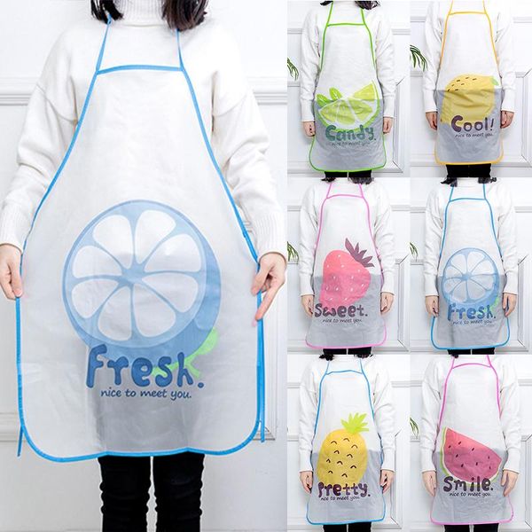 

aprons semi transparent waterproof anti-oil apron cartoon fruit printing brief kitchen baking cooking accessories bib