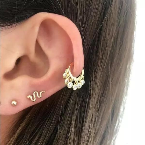 

hoop & huggie valentine's gifts delicate dainty women jewelry minimalist multi drop round cz mini charm earring pretty earr hoo, Golden;silver