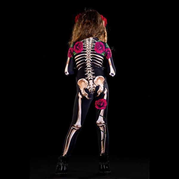 Costume Halloween Spaido costume Skull Scheletro Scheletro salto cosplay Party Carnival 3D Face Tattoo Adesivo per donne adulte per ragazze bambini y