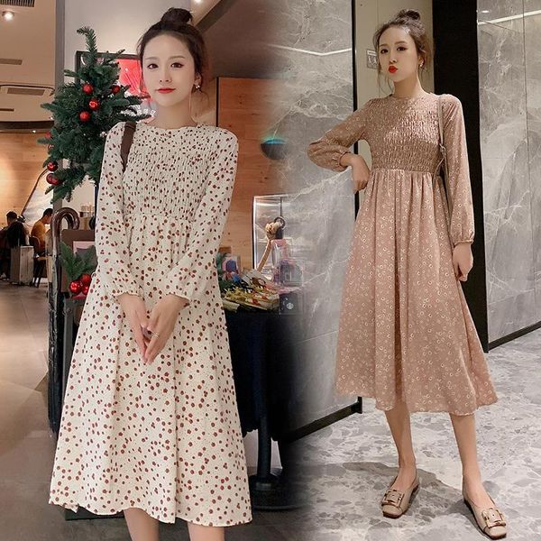 

maternity dresses 5802# clothes spring autumn chiffon slimming long sleeve loose stylish dress for pregnant women mom, White