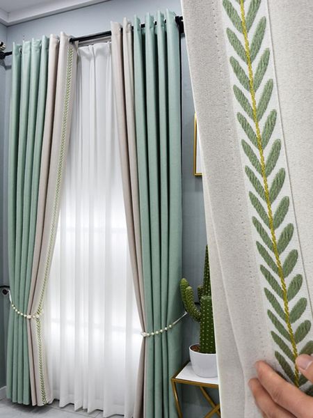 

curtain & drapes simple and light luxury ins nordic style american splicing green high-end curtains for living dining room bedroom