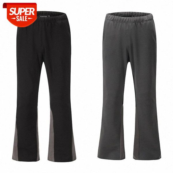 

street reorganization stitching deconstruction micro-flare pants hip-hop style solid color wild sports trousers men #wn9r, Black