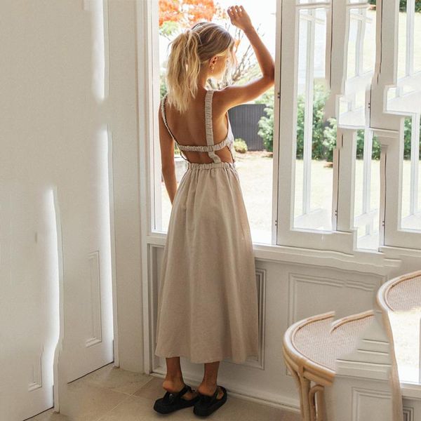 

casual dresses spaghetti strap summer dress 2021 slip black backless maxi vintage elegant woman party princess, Black;gray