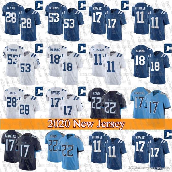 

2020 titan 22 derrick henry jersey indianapolis colt 17 philip rivers 56 quenton nelson 53 darius leonard 18 peyton manning football, Black;red