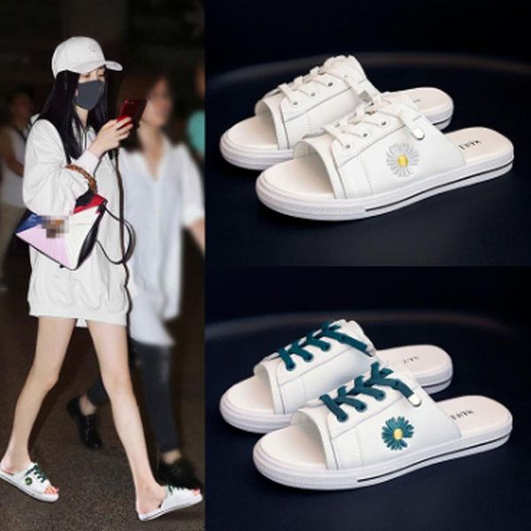 

slippers sandals women's small white shoes fashion daisy beach flat, Black