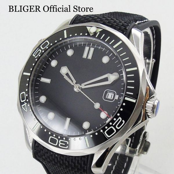 

bliger mark no 41mm gentlemen watch self winding with date window ss case, Slivery;brown