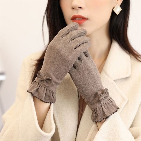 

new korean student gloves touch screen cashmere women medium thick warm spring and autumn winter cold proof riding tram lovely outdoor, Black