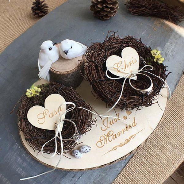 

custom wedding party decoration wood bird nest marriage day bride groom p props personalized rustic ring box 1pcs