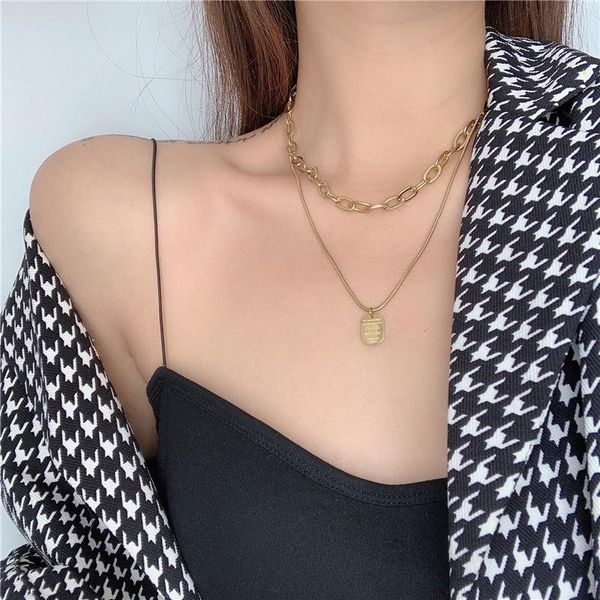 

temperament clavicle chain necklace the new cold metal wind double layered wearing necklace for women jewelry gift, Silver