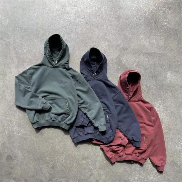 

men's hoodies & sweatshirts represent solid color 2021 autumn winter men women quality hooded washed vintage loose sports pullovers, Black