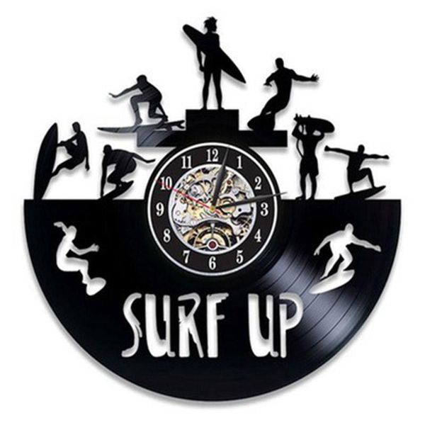 

wall clocks surfing extreme sports art clock vintage record summer beach time living room decoration gift for surfers