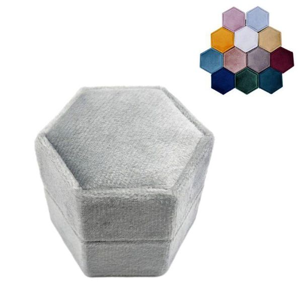 

jewelry pouches, bags 50le hexagon velvet ring box single display holder with detachable lid for valentine's day(g63), Pink;blue