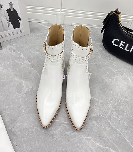 

boots women's short boots autumn winter thick heel rivet chelsea middle women's elastic belt buckle pointed martins, Black