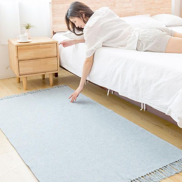 

carpets pure colors non-slip cotton linen bedside carpet for kitchen living room bedroom bay window cozy foot pad super soft floor mat