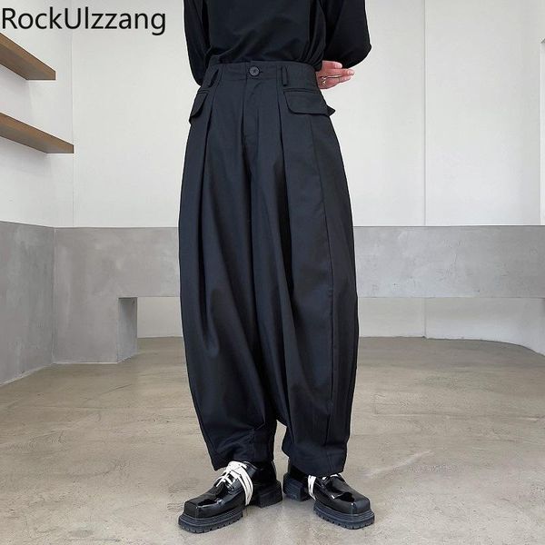 

men's pants fashion elastic waist black bloomer pant men japanese simple casual wide pleated baggy harem trouser streetwear jogger plus