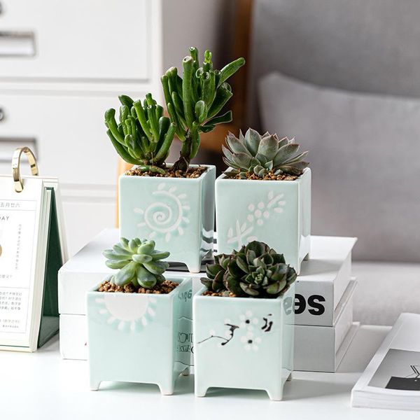 

planters & pots home garden succulent simplicity square ceramic flowerpot creative mini printing bedroom deskcrafts decor