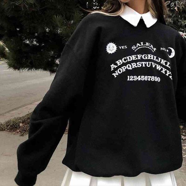 

harajuku vintage letter print black hoodies streetwear oversized long sleeve hoodies women college autumn long, White;black