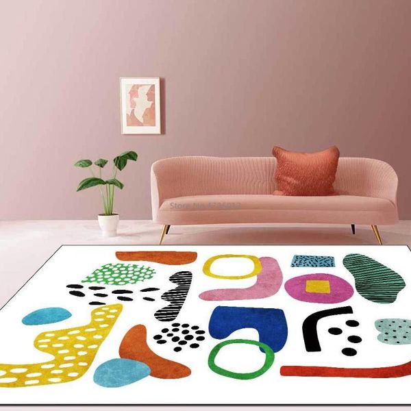 

carpets nordic abstract geometric color block imitation cartoon cashmere living room bedroom bedside non-slip carpet floor mat
