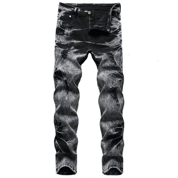 

2021 new autumn spring skateboard men's ripped street hip hop punk stretch bike jeans trendy holes straight denim trouers 8ko1, Blue