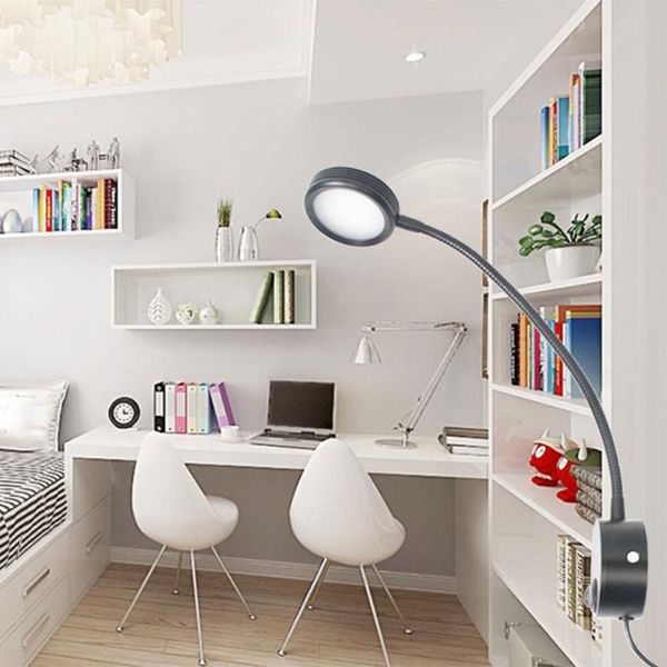 

hose wall lamp three-color temperature family el bedside reading modern book lamp, black silver with us eu uk plug