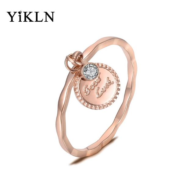 

cluster rings yikln stainless steel rose gold color cz crystal sinusoid shape for girls good luck coin charm christmas gift yr18143, Golden;silver