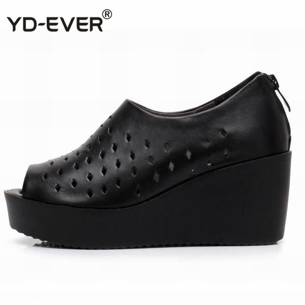 

dress shoes summer women sandals wedges ladies open toe genuine leather zipper black white platform