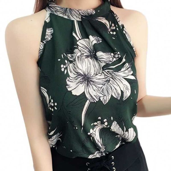 

floral chiffon summer women's tunic blouse sleeveless ruffles halter white shirt female ol blusas feminino plus size 210601
