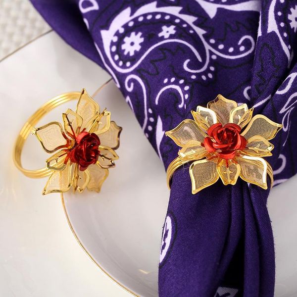 

napkin rings 12pcs fashion el restaurant golden flower ring soft sample room buckle mouth cloth